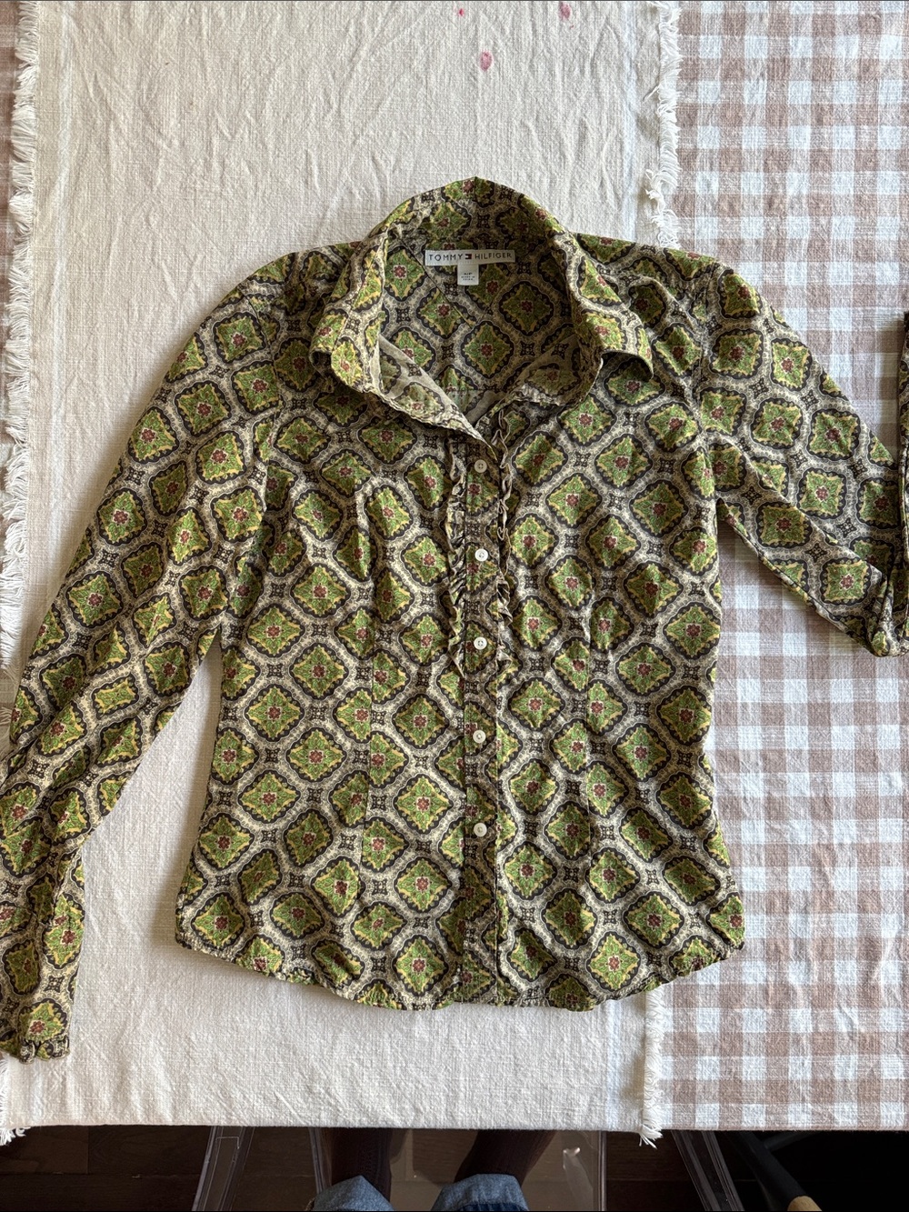 Tommy Hilfiger Olive Green Patterned Button-Down Shirt